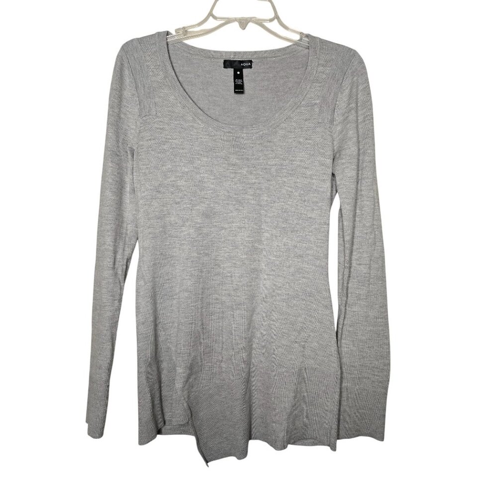 Aqua Womens Light Gray Long Sleeve Ribbed Knit Sweater Wool‎ Blend Size M